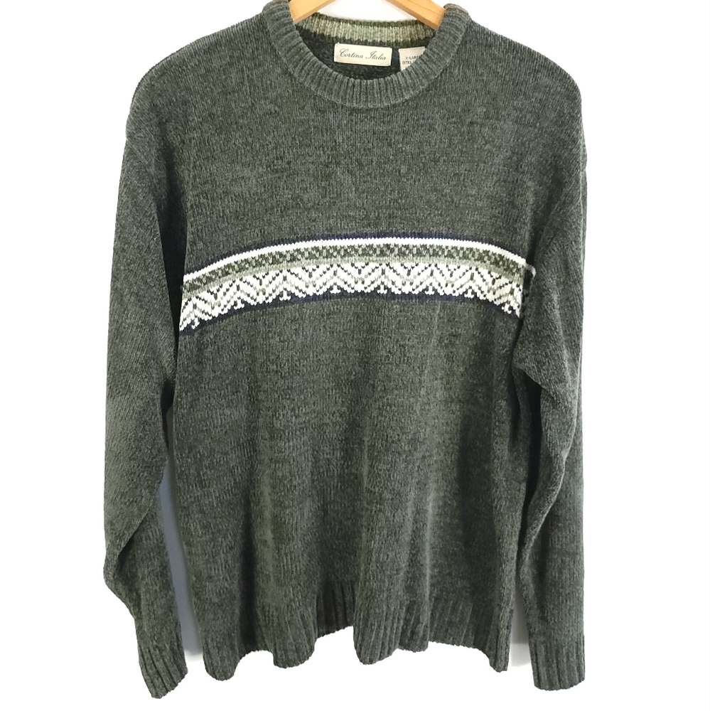 Cortina Italia Sweater Men's XL Green Gray Long Sleeve Pullover